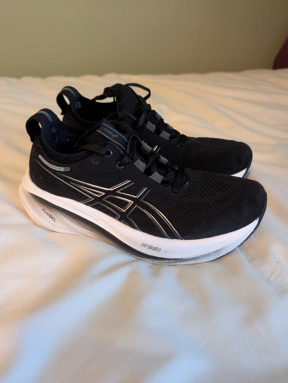 ASICS Gel-Nimbus 26 Women’s Running Shoes Size 8 Black White PureGEL FF BLAST+